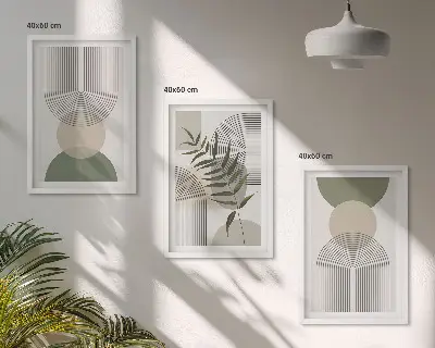 Abstraktne oblike z zelenjem večdelna slika v okvirju