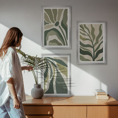 Set 3 slik v okvirju Ilustracije poslikanih zelenih listov