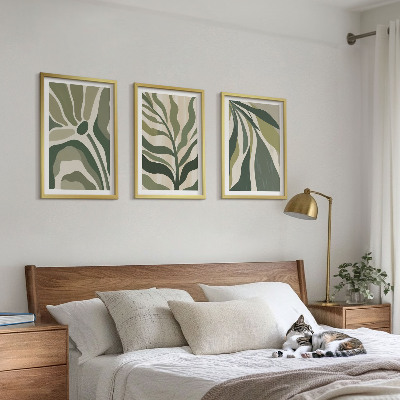 Set 3 slik v okvirju Ilustracije poslikanih zelenih listov