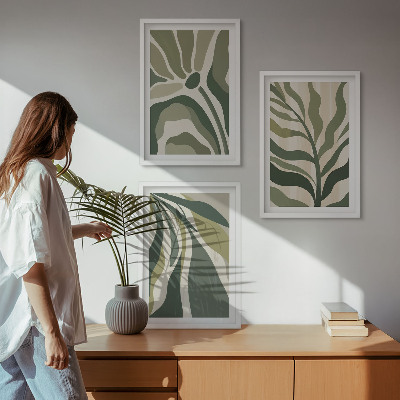 Set 3 slik v okvirju Ilustracije poslikanih zelenih listov