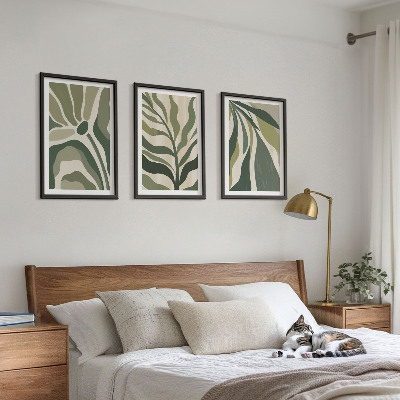 Set 3 slik v okvirju Ilustracije poslikanih zelenih listov