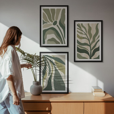 Set 3 slik v okvirju Ilustracije poslikanih zelenih listov