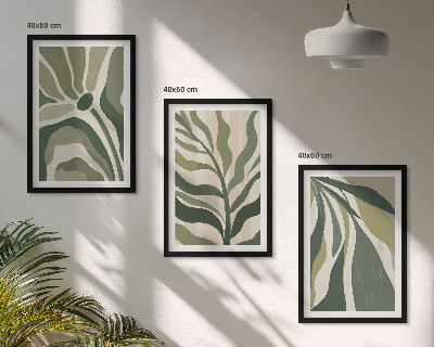 Set 3 slik v okvirju Ilustracije poslikanih zelenih listov