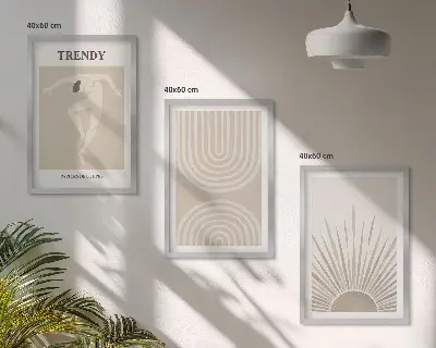 Pastelni boemski abstraktni plakati triptih v okvirju