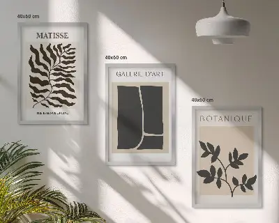 Minimalistični rastlinski plakati komplet 3 slik v okvirju