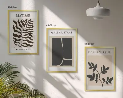 Minimalistični rastlinski plakati komplet 3 slik v okvirju