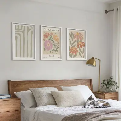 Botanični motivi Pariški minimalizem komplet 3 slik v okvirju