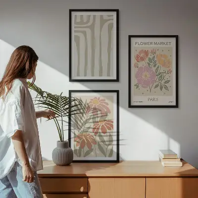 Botanični motivi Pariški minimalizem komplet 3 slik v okvirju