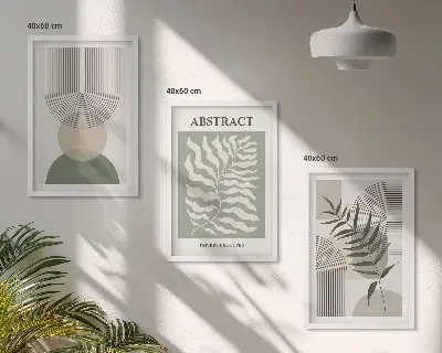 Botanične boho abstrakcije triptih v okvirju