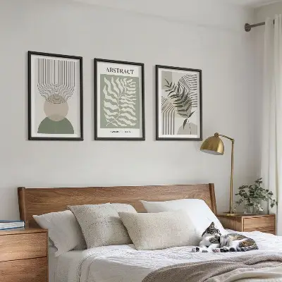 Botanične boho abstrakcije triptih v okvirju