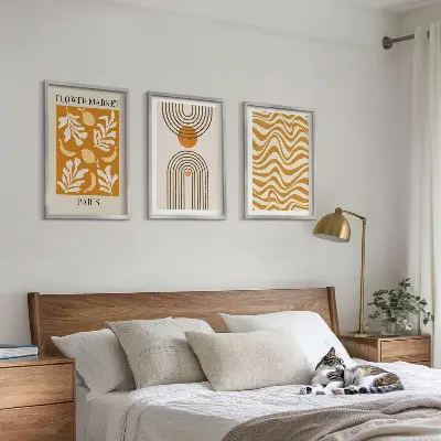 Set 3 slik v okvirju z geometrijskimi rastlinskimi vzorci