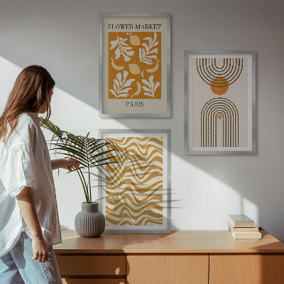 Set 3 slik v okvirju Plakati z geometrijskimi rastlinskimi vzorci