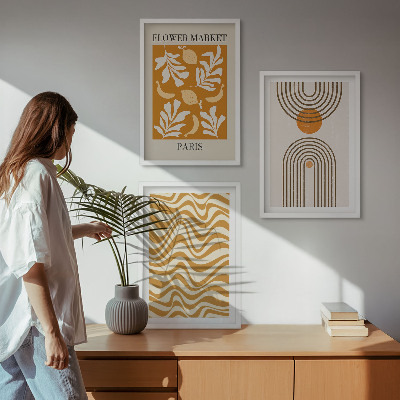 Set 3 slik v okvirju Plakati z geometrijskimi rastlinskimi vzorci