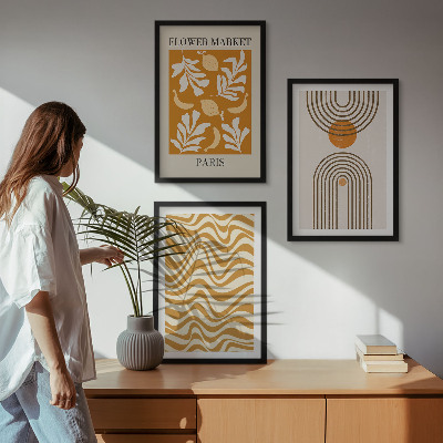 Set 3 slik v okvirju Plakati z geometrijskimi rastlinskimi vzorci