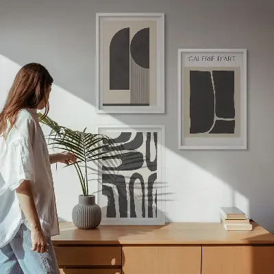 Abstraktni minimalistični plakati večdelna slika v okvirju