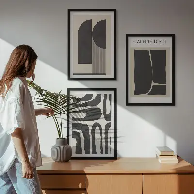 Abstraktni minimalistični plakati večdelna slika v okvirju