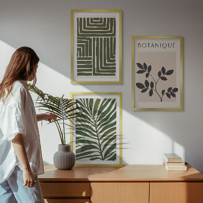 Set 3 slik v okvirju Botanični boho minimalizem