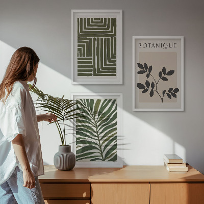 Set 3 slik v okvirju Botanični boho minimalizem