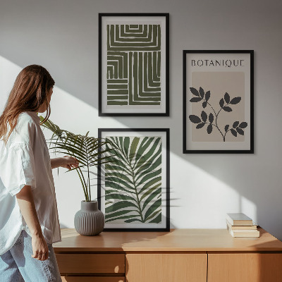 Set 3 slik v okvirju Botanični boho minimalizem