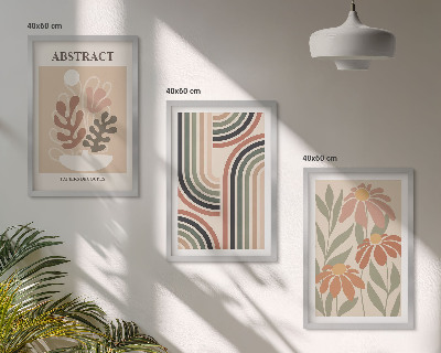 Set 3 slik v okvirju Abstraktne rastline v pastelnih barvah