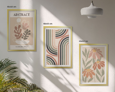 Set 3 slik v okvirju Abstraktne rastline v pastelnih barvah