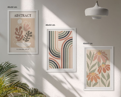 Set 3 slik v okvirju Abstraktne rastline v pastelnih barvah