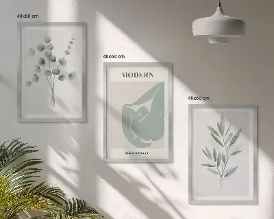 Triptih v okvirju z rastlinskimi motivi v zeleni barvi