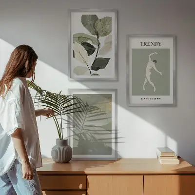 Abstraktni vzorci silhuete rastlin triptih v okvirju