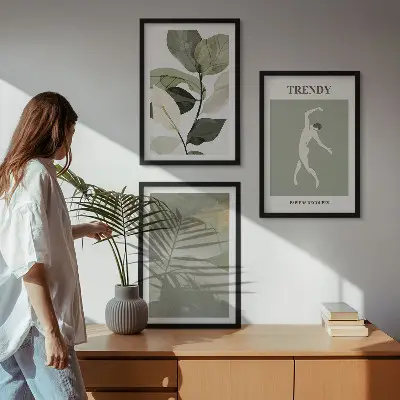 Abstraktni vzorci silhuete rastlin triptih v okvirju