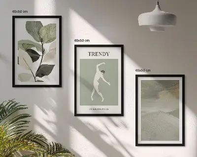 Abstraktni vzorci silhuete rastlin triptih v okvirju