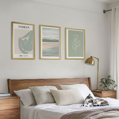 Set 3 slik v okvirju Abstraktne pastelne oblike rastlin