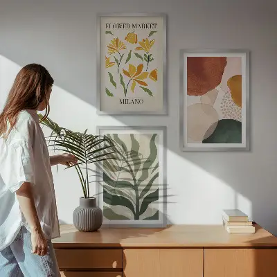 Cvetlične abstraktne oblike komplet 3 slik v okvirju