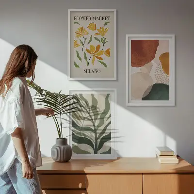 Cvetlične abstraktne oblike komplet 3 slik v okvirju