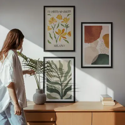 Cvetlične abstraktne oblike komplet 3 slik v okvirju