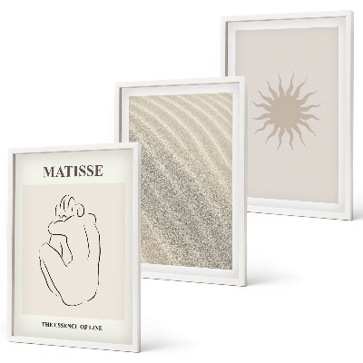 Set 3 slik v okvirju Minimalistične peščene linije sonca