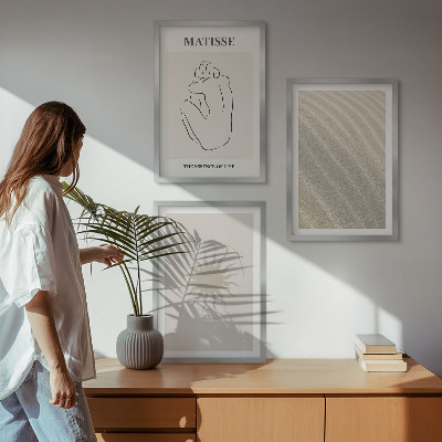 Set 3 slik v okvirju Minimalistične peščene linije sonca