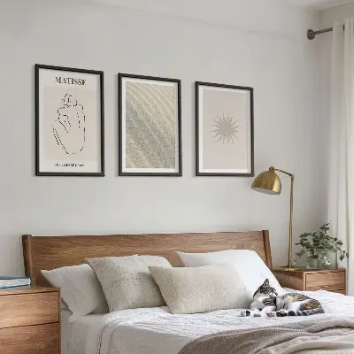 Minimalistične peščene linije sonca komplet 3 slik v okvirju