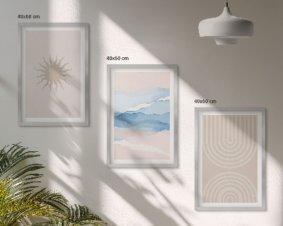 Set 3 slik v okvirju Sončni valovi abstraktne črte pastelne barve