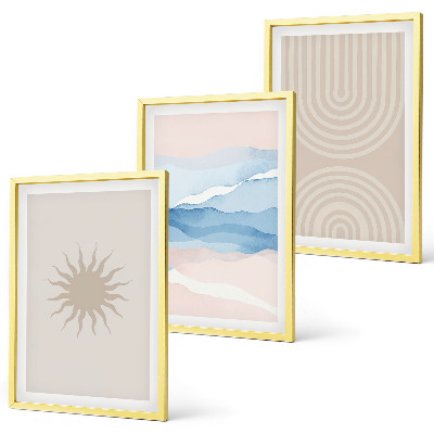 Set 3 slik v okvirju Sončni valovi abstraktne črte pastelne barve