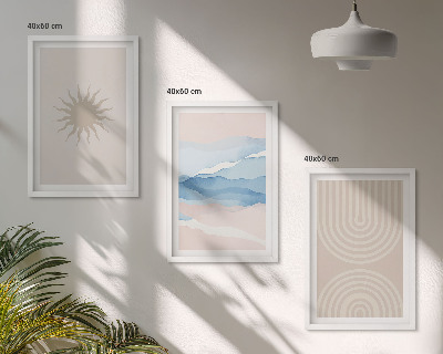 Set 3 slik v okvirju Sončni valovi abstraktne črte pastelne barve