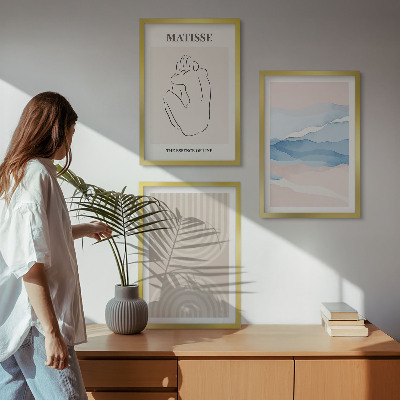 Triptih v okvirju Linije valovi pastelni minimalizem