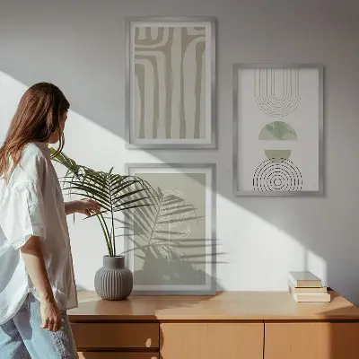 Geometrijski rastlinski vzorci triptih v okvirju