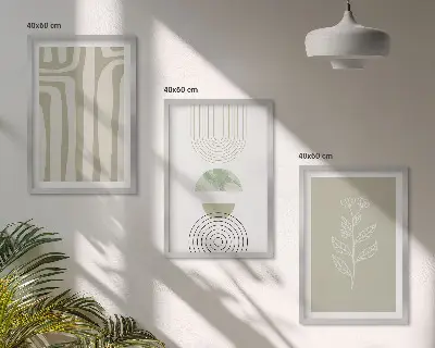 Geometrijski rastlinski vzorci triptih v okvirju