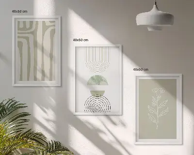 Geometrijski rastlinski vzorci triptih v okvirju
