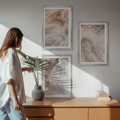 Abstraktni marmorni kamen triptih v okvirju