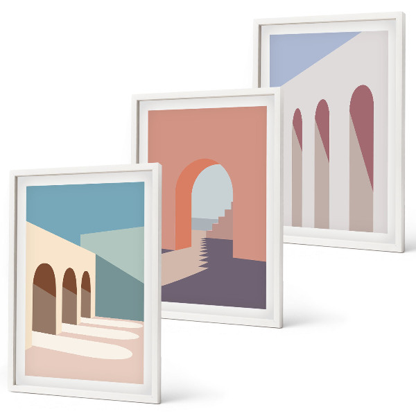 Triptih v okvirju Pastelna arhitekturna grafika
