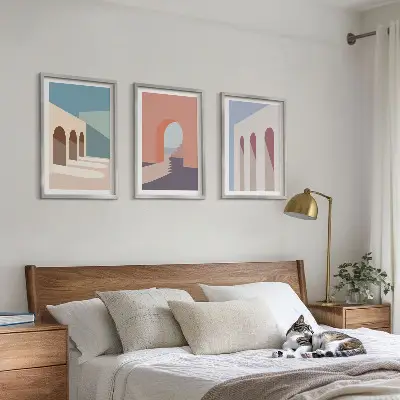 Pastelna arhitekturna grafika triptih v okvirju