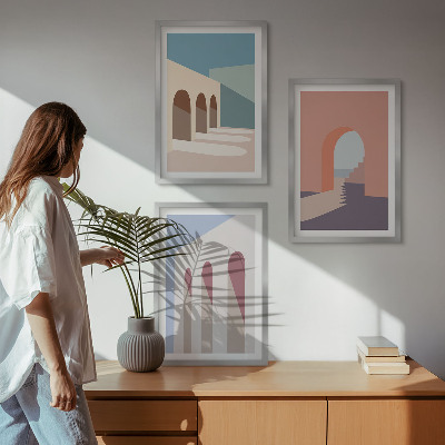 Triptih v okvirju Pastelna arhitekturna grafika