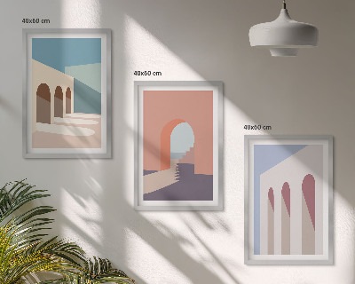 Triptih v okvirju Pastelna arhitekturna grafika