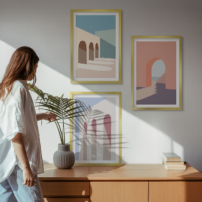 Triptih v okvirju Pastelna arhitekturna grafika